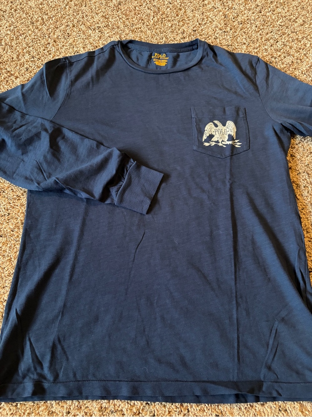 Polo by Ralph Lauren Navy Long Sleeve Pocket Tee with Eagle Crest